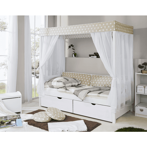 TiCAA Himmelbett Beige mit 2 Schubladen
