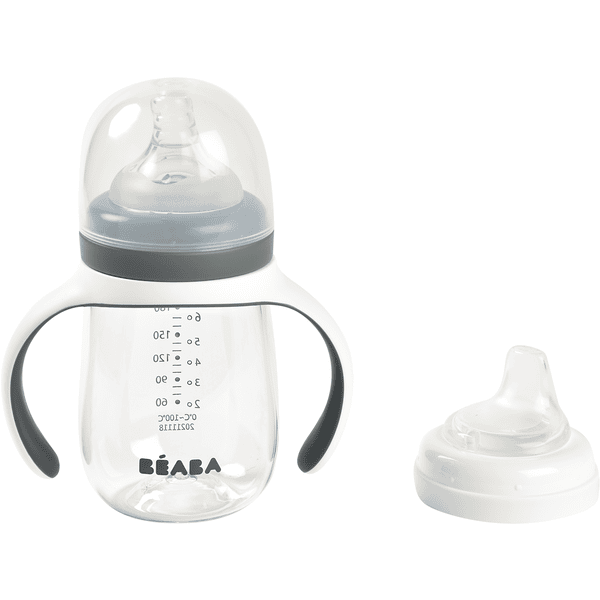  BEABA  ® Botella para beber 2 en 1, 210 ml - gris mineral