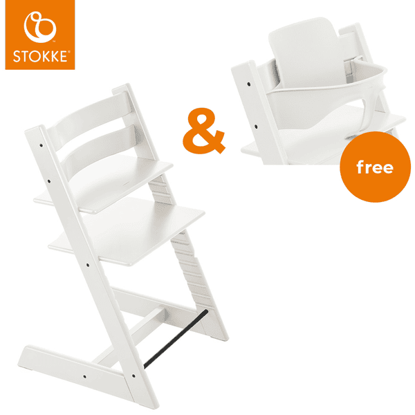 STOKKE® Tripp Trapp® Hochstuhl Buche weiß + Gratis Baby Set V2 weiß