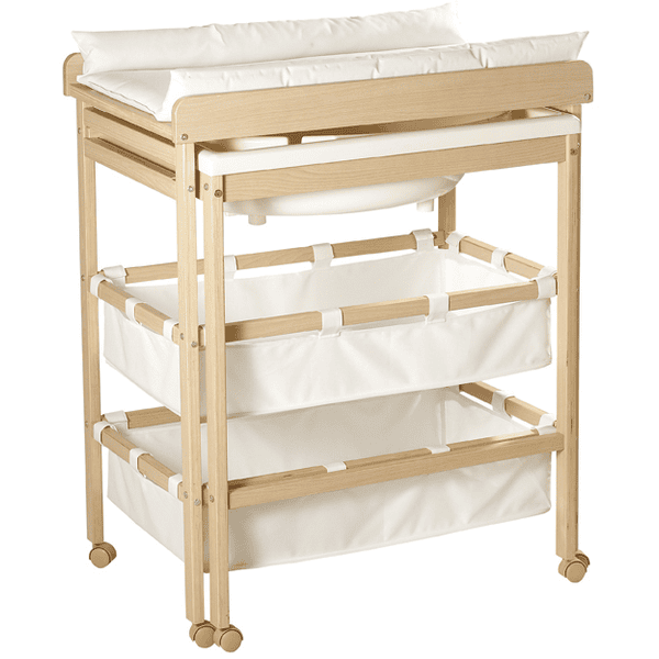 roba Combi baignoire table à langer à roulettes et matelas télescopique bois naturel