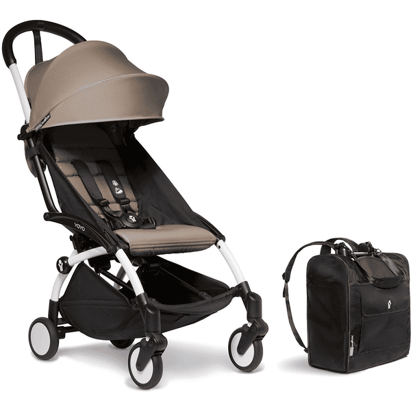 BABYZEN Kinderwagen YOYO2 6+ White mit Textilset Taupe und Backpack YOYO Black