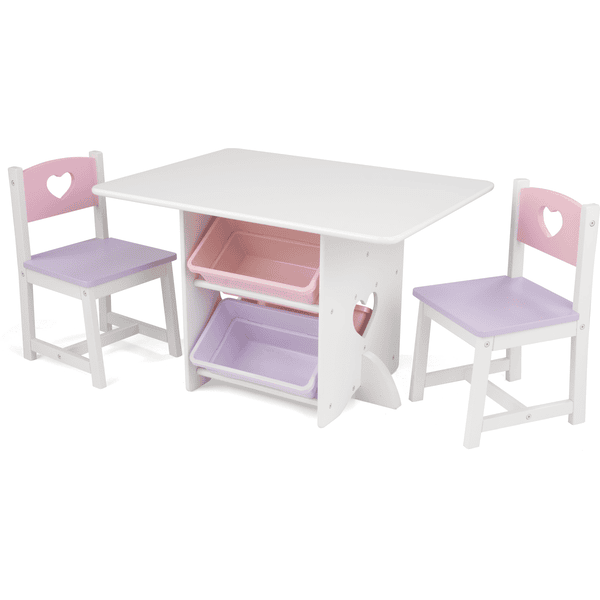 KidKraft® Pöytä ja kaksi tuolia, sydän, valkoinen/vaaleanpunainen
