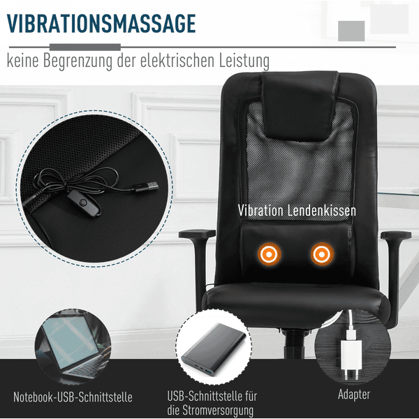 Vinsetto Bürostuhl inkl. Lendenkissen mit Vibrationsmassage