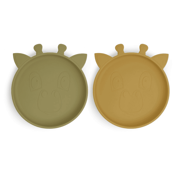 nuuroo Assiette en silicone Akila Girafe 2 pièces, Olive green / Dusty yellow 