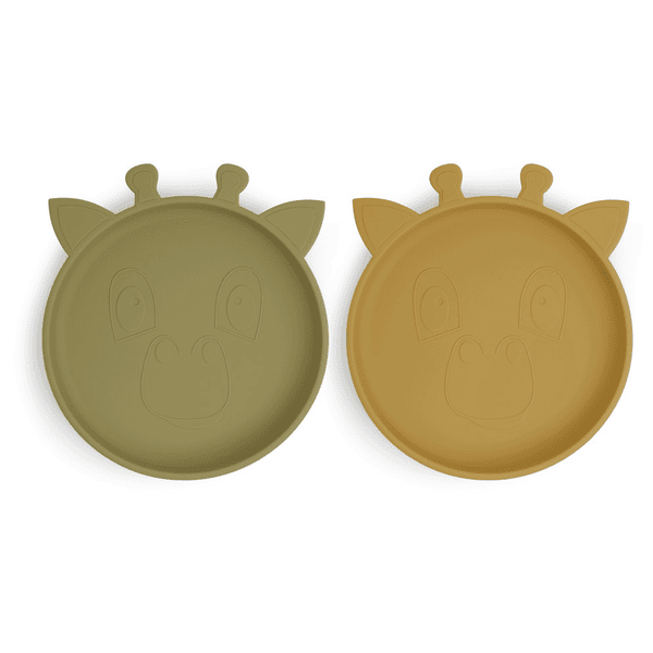 nuuroo Assiette enfant Akila girafe silicone Olive green/Dusty yellow lot de 2