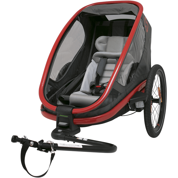 Remolque de bicicleta para transportar 2 niños doble rojo negro distribuido  por CABLEMATIC ® 