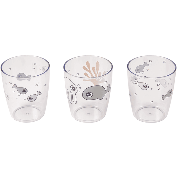 Done by Deer™ Verre enfant Yummi mini Sea friends moutarde/gris 120 ml lot de 3