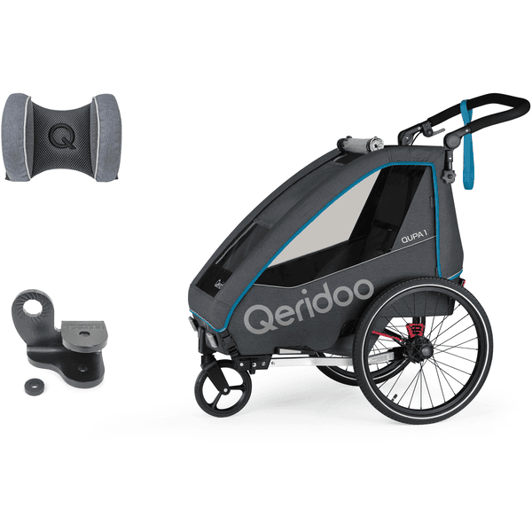 Qeridoo ® Remolque para bicicleta QUPA 1 Blue con enganche y reposacabezas