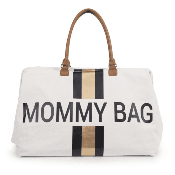 CHILDHOME Borsa fasciatoio Mommy Bag grande Canvas Beige Stripes Black/Gold