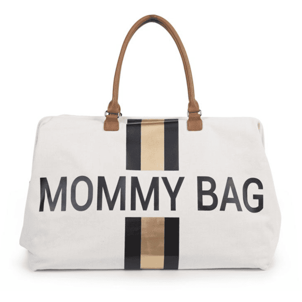 CHILDHOME Sac à langer Mommy Bag large toile beige rayures noir/doré