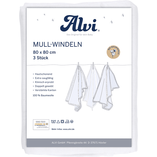 Alvi® Mullwindeln 3er Pack weiß 80 x 80 cm