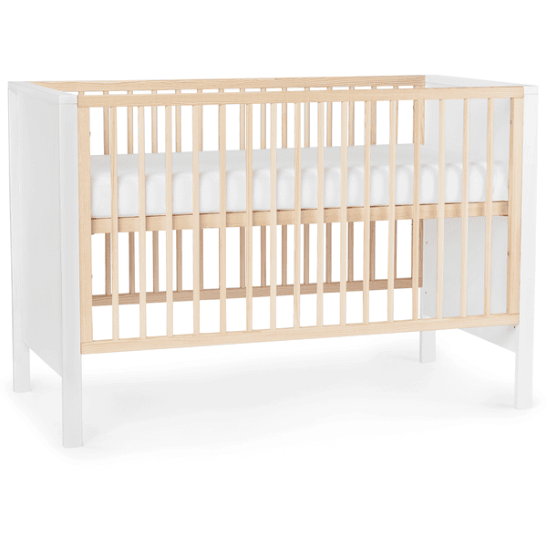 Lit pour enfant bébé à barreaux 60x120 cm avec matelas, Bois naturel