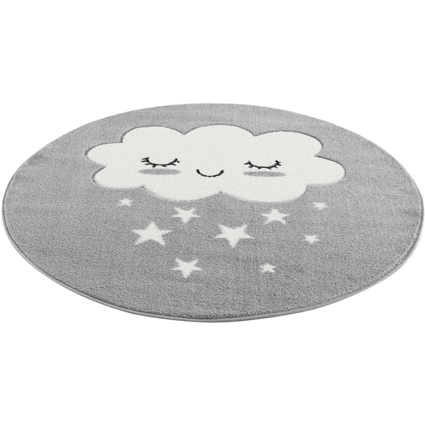LIVONE Tapis enfant Kids love Rugs nuage rond gris argenté/blanc