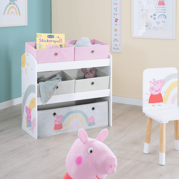 roba Scaffale gioco Peppa Pig con 5 scatole in tessuto 