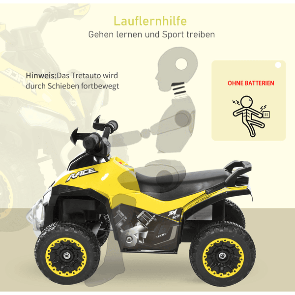HOMCOM Rutsch-Traktor mit Anhänger, Hupe, Sandspielzeug, ab 1 Jahr,  Kunststoff+Metall, gelb, 91 x 29 x 44cm