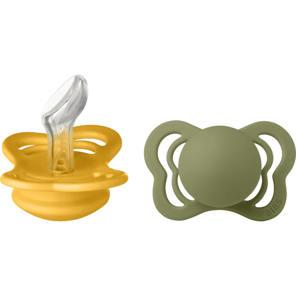 BIBS Sucette Couture Honey Bee/Olive silicone 0-6 m, lot de 2
