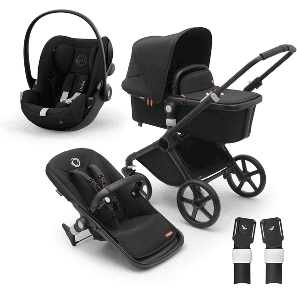 bugaboo Fox Black Midnight Black i-Size Black Lastenvaunu Cub, jossa kantokoppa ja istuin / sis. cybex GOLD Cloud G -vauvanistuimen Moon ja sovittimen.