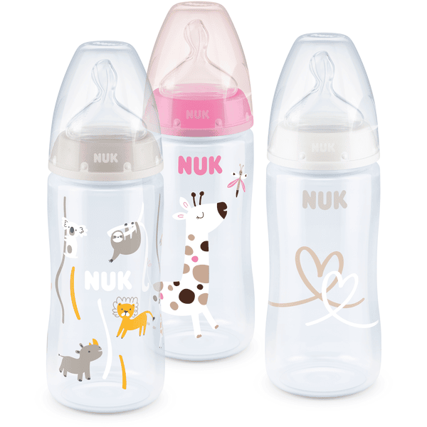 NUK Sæt med 3 flasker First Choice ⁺ Temperatur Control , 300 ml pink/hvid/beige
