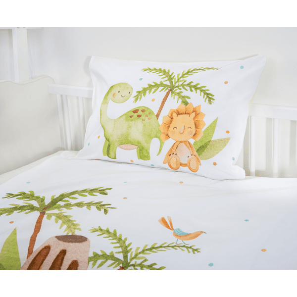 Parure de lit Dinosaures blanche 120 cm x 150 cm  Parure de lit enfant sur  drap housse, plaid, housse de couette sur Déco de Héros