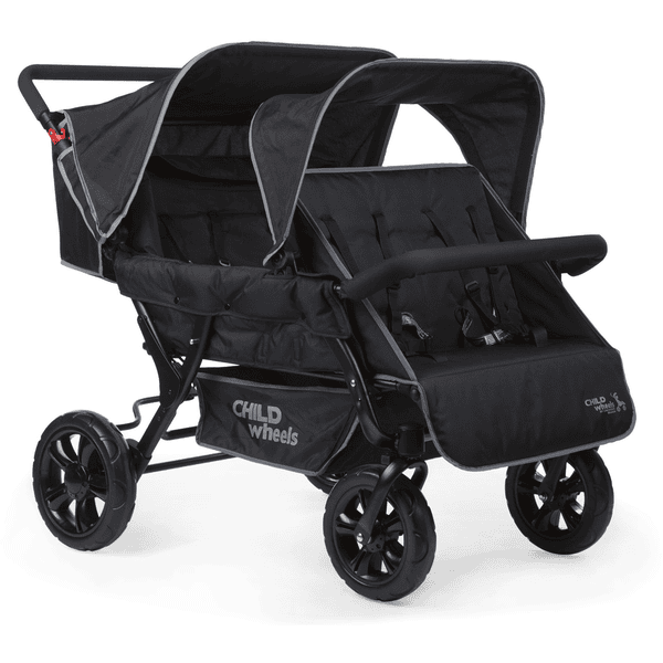 Poussette quadruple 2 autobrake anthracite 4 enfants Childhome