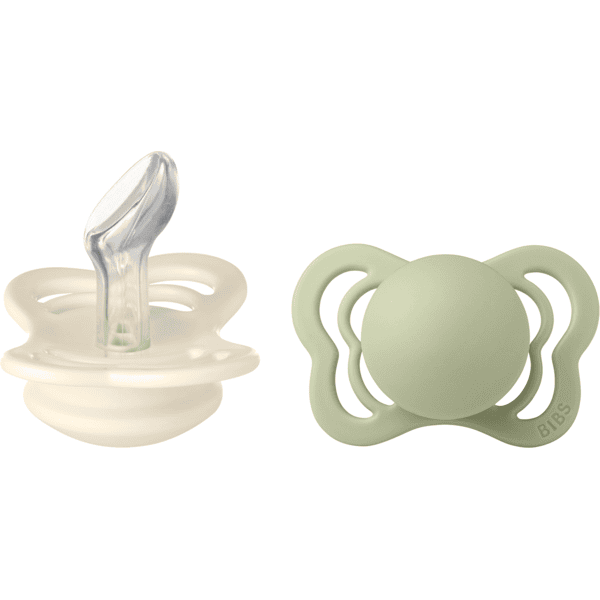 BIBS® Sucettes Couture Ivory/Sage silicone 0-6 mois, lot de 2