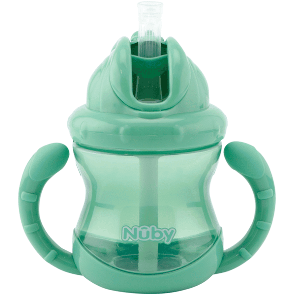 No-Spill Nûby hrnek na pití s brčkem a držadly Flip-It 240ml od 12 měsíců v barvě aqua