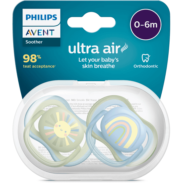 Philips AVENT Chupete Ultra Air, 6-18 meses, ballena/estrella de mar,  paquete de 4, SCF085/10