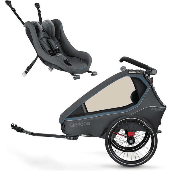 Qeridoo® Kidgoo 2 remolque de bicicleta para niños azul marino con asiento de coche infantil gris oscuro 2023