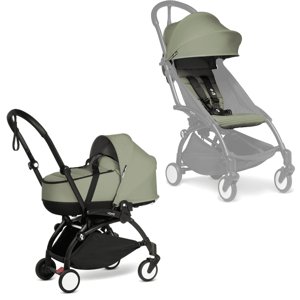 BABYZEN Kinderwagen YOYO2 0+ Black mit Liegewanne Gratis  Textilset Olive