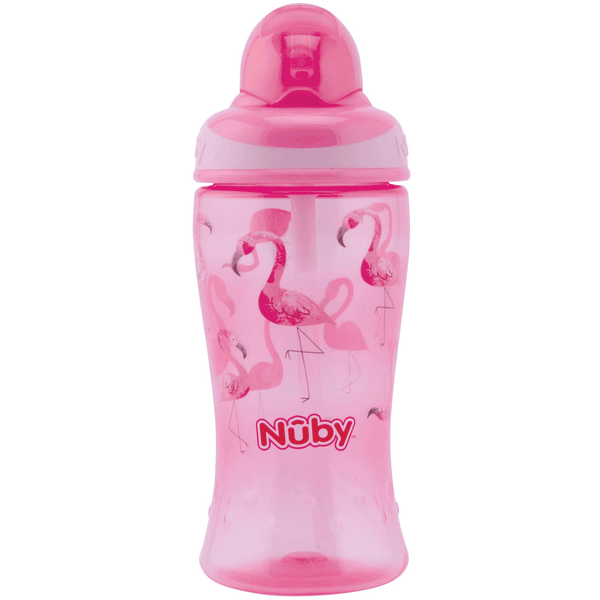 Láhev na pití s brčkem Nûby Soft Flip-It 360ml od 12 měsíců, růžová