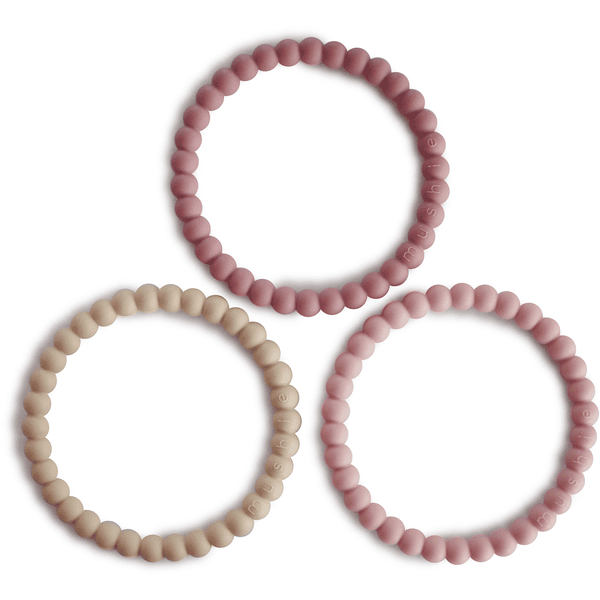 mushie Anneau de dentition bracelet perles Linen/Peony/Pale Pink lot de 3