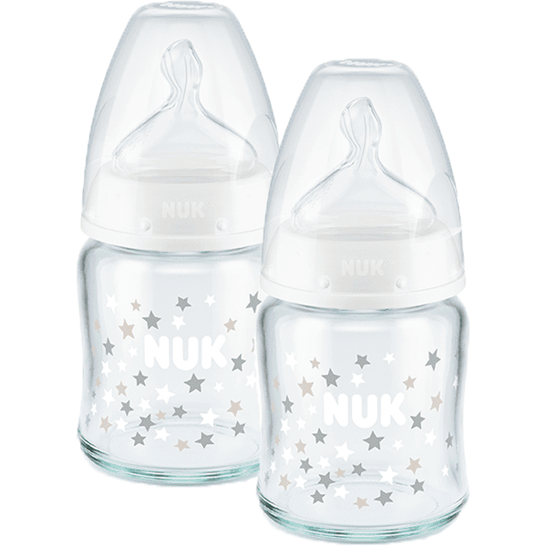 NUK Glasflaske First Choice ⁺ fra fødslen 120 ml, temperatur control i dobbeltpakke hvid
