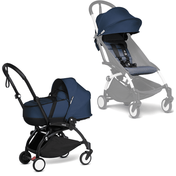 BABYZEN Kinderwagen YOYO2 0+ Black mit Liegewanne inkl. Textilset Air France Blue