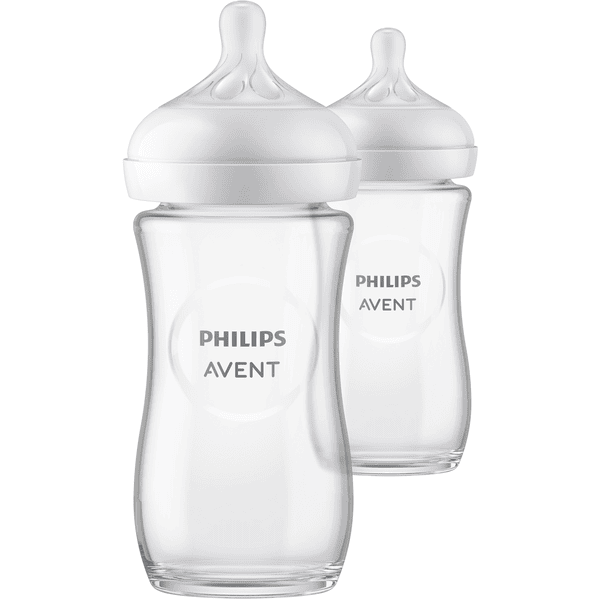 Philips AVENT Babyflasche Natural Response SCY933/02, 2 Stück, 240ml, Glas,  ab dem 1. Monat