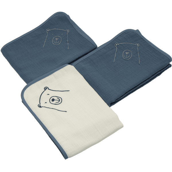 Be Be 's Collection Muslin Swaddle 3-Pack Bear Dark Blue 60 x 60 cm