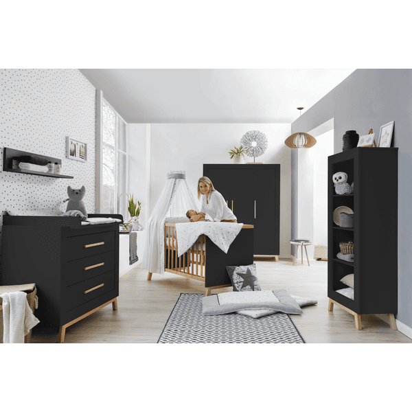 Schardt Chambre bébé trio lit Miami Black/Nature armoire 3 portes