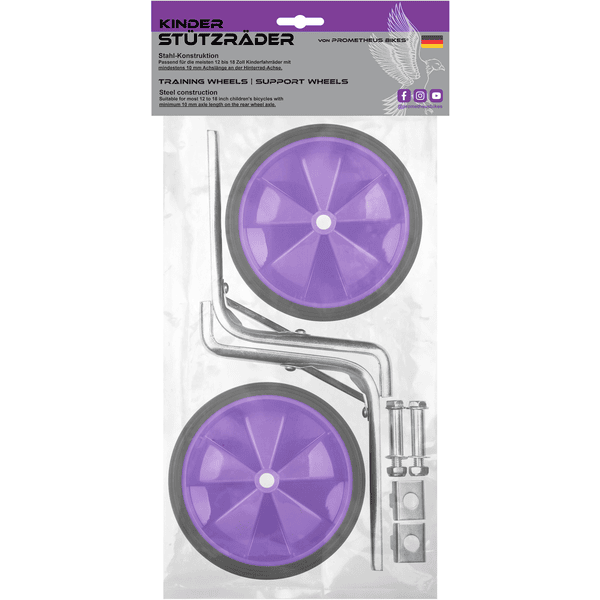 PROMETHEUS BICYCLES ® Podpěrná kolečka Univerzální pro 12 až 18 palců Purple