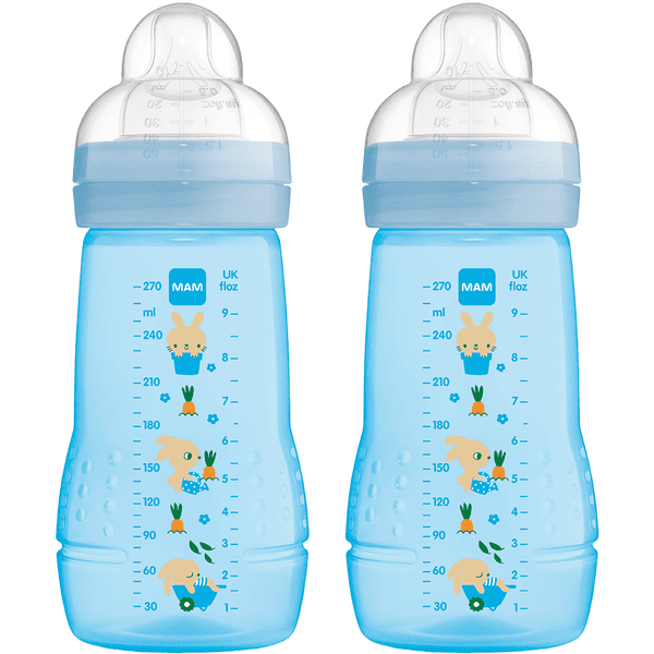 MAM Babyflasche Easy Active™ Größe 1 ab 0+M 270 ml, Hase/blau im Doppelpack