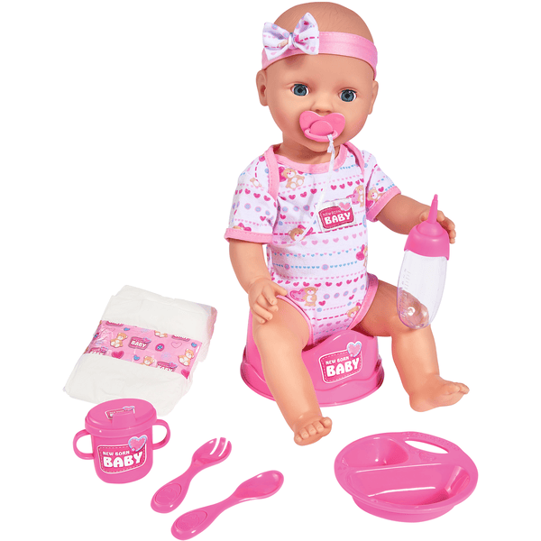 New born baby poupée entièrement en vinyle avec fonction boire et mouiller  avec accessoires - 38 cm multicolore Simba Toys