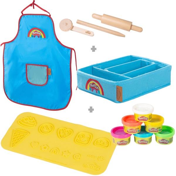 roba x Play-Doh Set mit Kreativmatte, Knetdosen, Box, Schürze & Holzwerkzeugen