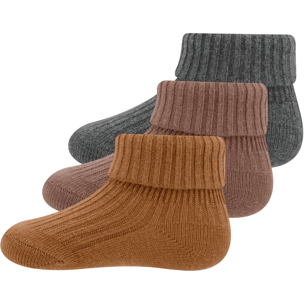 Ewers Baby Socks Rib with Envelope 3-Pack antracita melange / bellota toffee