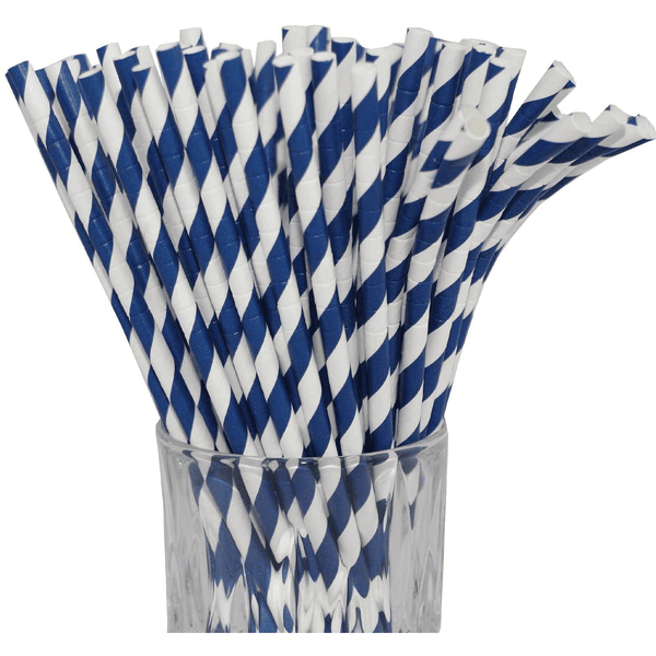 Luxentu Papier-Trinkhalme gestreift mit Knick 20 cm 100er Set blau
