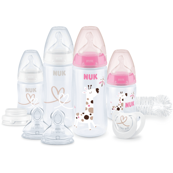 NUK Perfect Start -aloitussetti, jossa on First Choice ⁺ Vauvapullo vaaleanpunaista väriä.