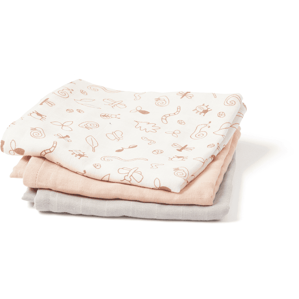 Kids Concept ® Set de 3 mantas de muselina rosa