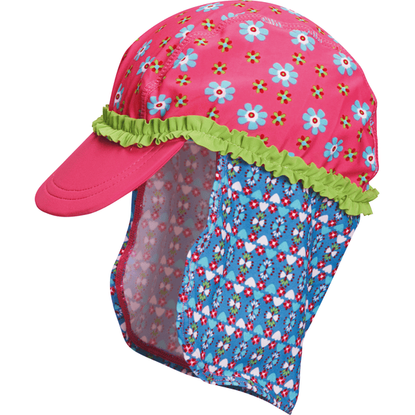 Playshoes  Peaked cap med nakkebeskyttelse blomst pink