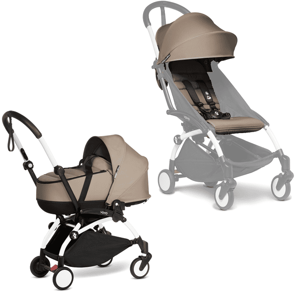 BABYZEN Kinderwagen YOYO2 0+ White mit Liegewanne inkl. Textilset Taupe