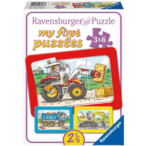 Ravensburger My first Puzzle - Rahmenpuzzle Bagger, Traktor und Kipplader, 3x6 Teile