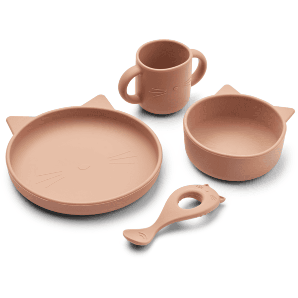 LIEWOOD Set pappa in silicone Vivi Cat dark rose