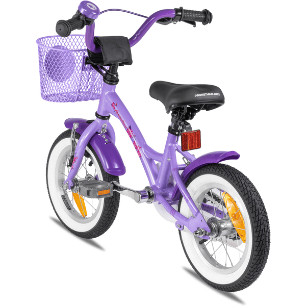 PROMETHEUS BICYCLES® Vélo enfant 12 pouces, stabilisateurs violet/blanc