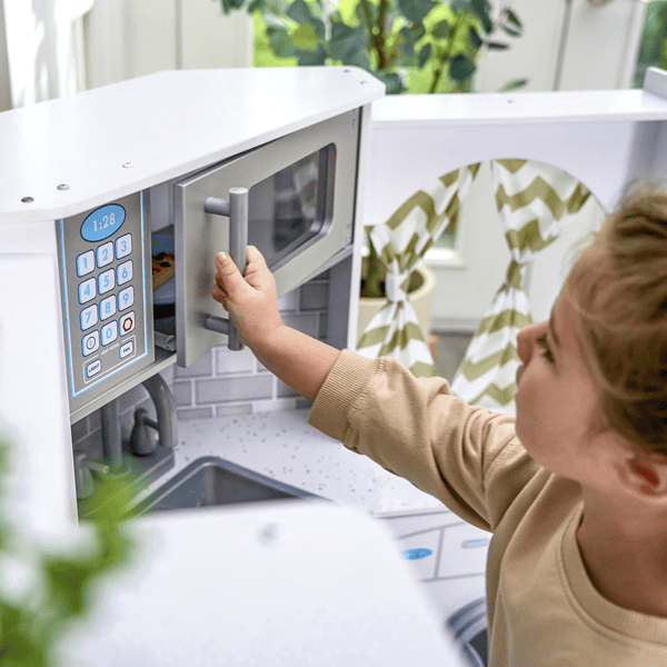 Cuisine d'angle blanche avec son et lumière de KidKraft pour enfants